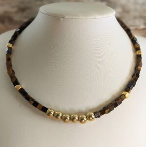 Natural Tiger Eye Beads And  Gold Spacers In Choker/Necklace